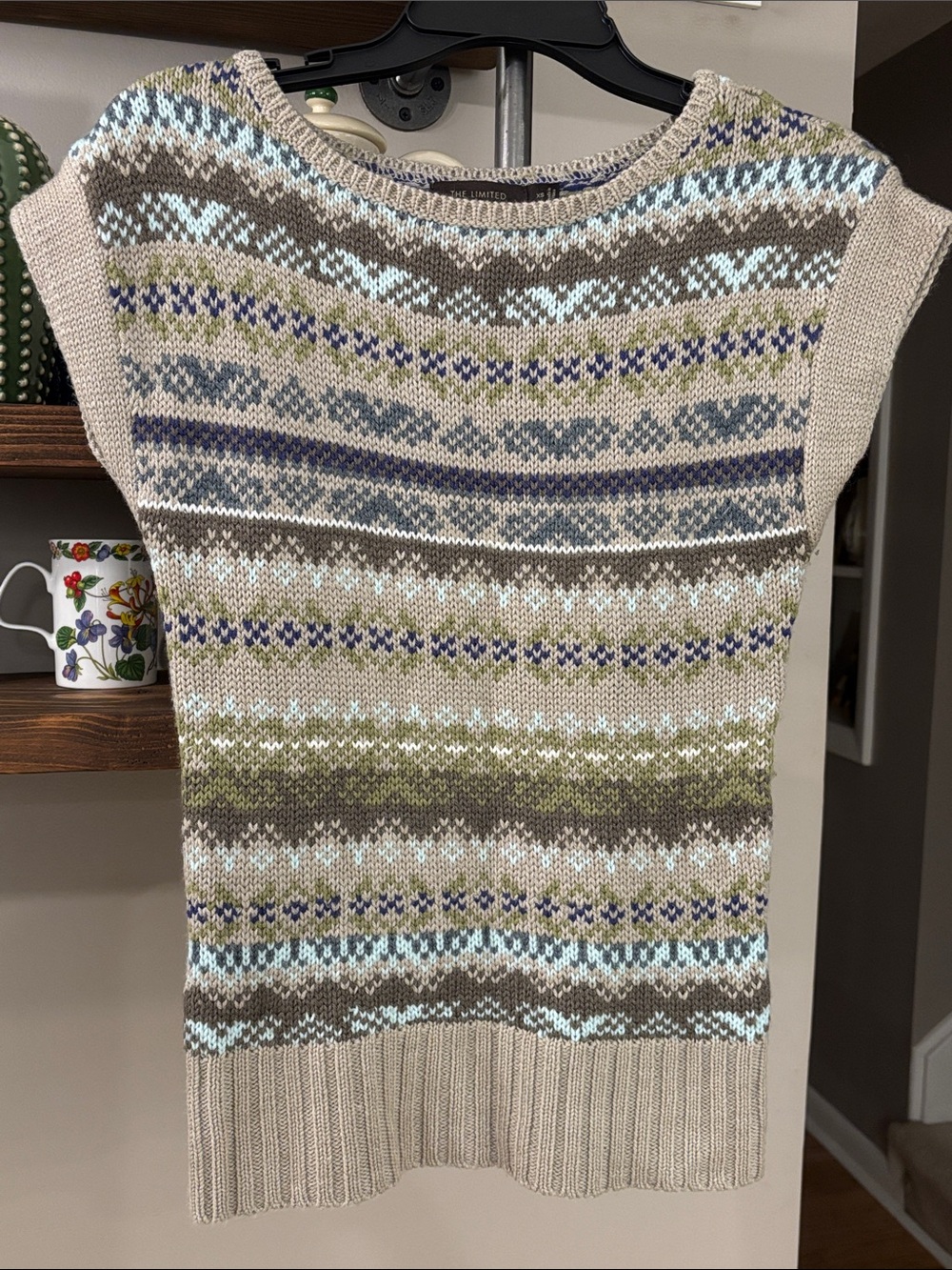 Vintage The Limited Fair Isle Cap Sleeve Sweater Vest Wool Blend XS 90s Y2K